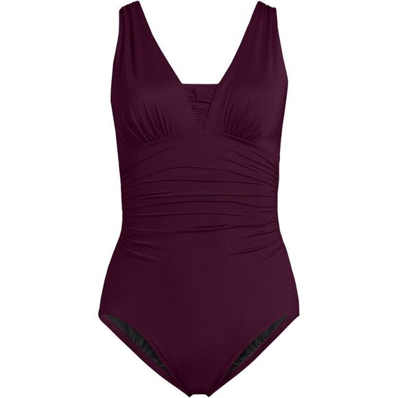 Land's End One piece Swimsuit Grecian slendersuit runs small size up wine Var - Picture 4 of 8